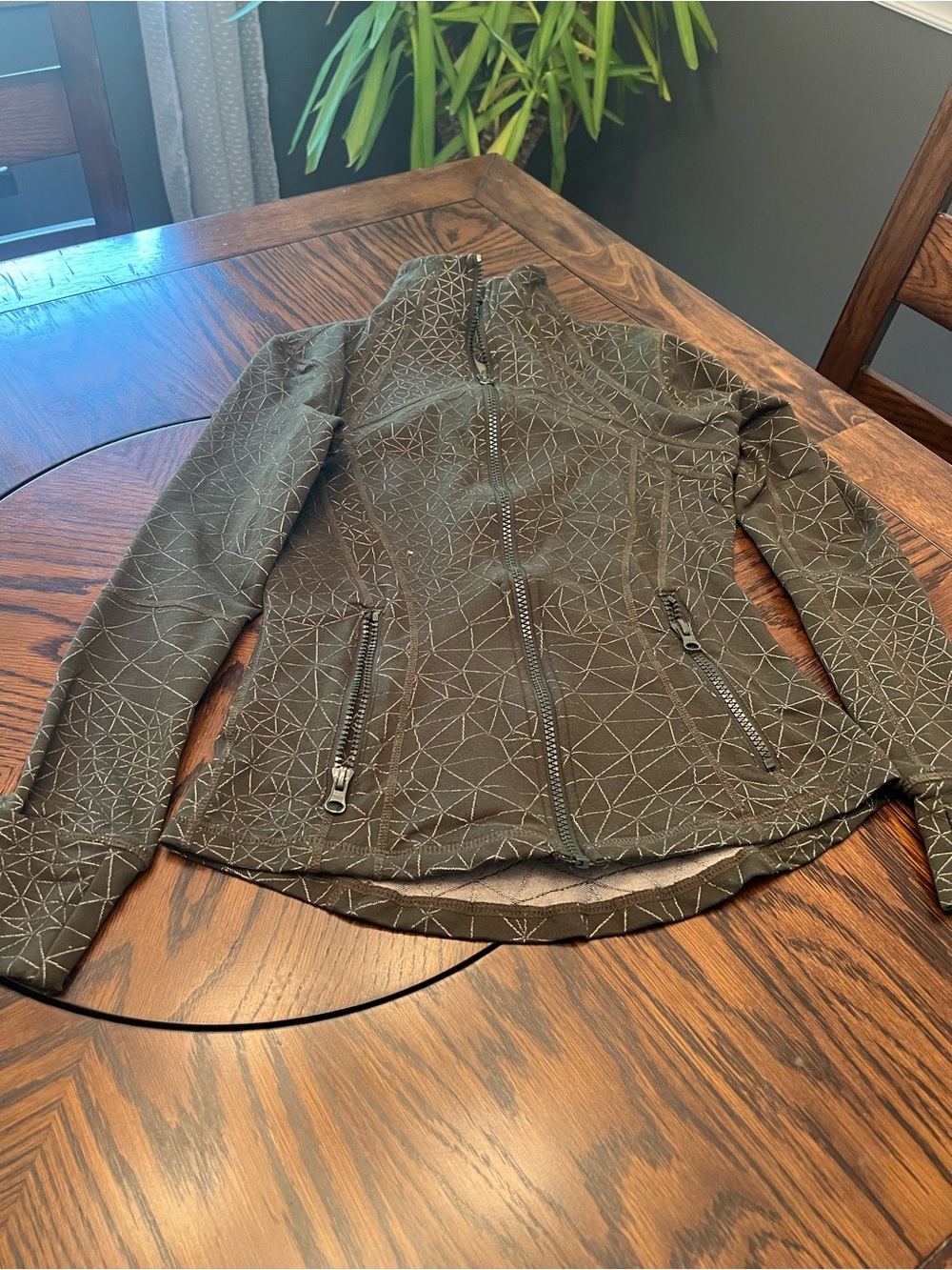 Vuori olive green geometric  Track Jacket Full Zip Pockets Women's XS # 695